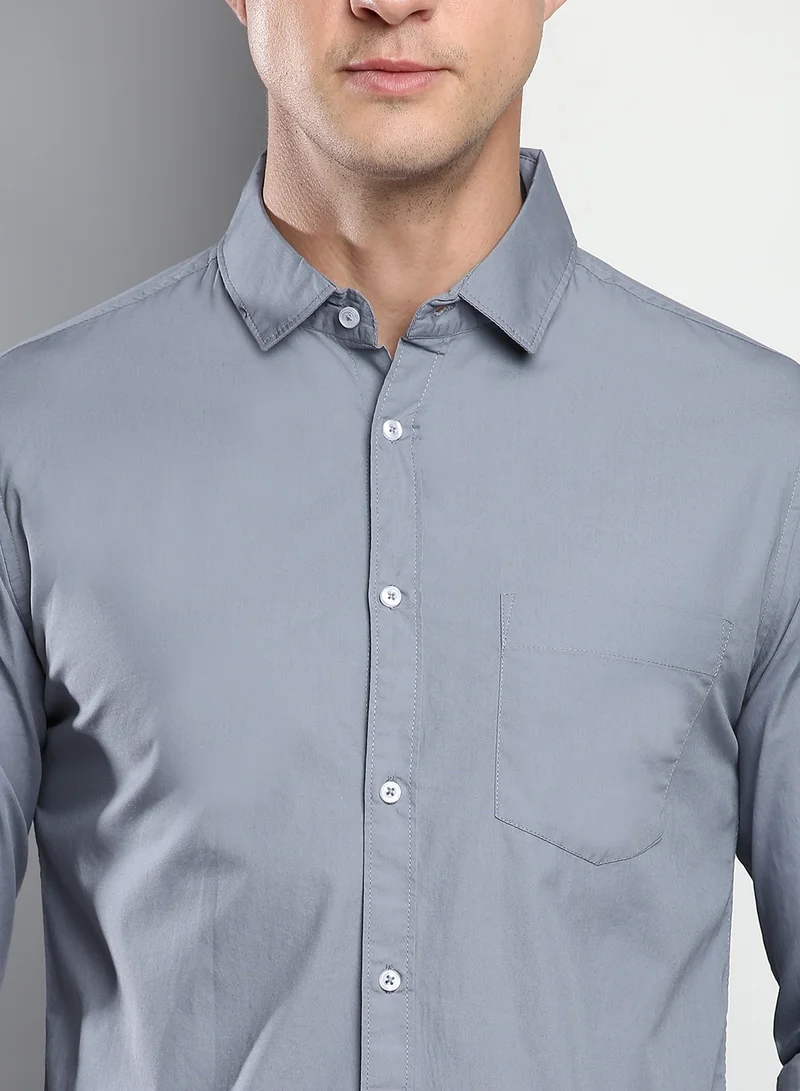 Dennis Lingo Men's Slim Fit Dark Blue Casual Cotton Spread Shirt