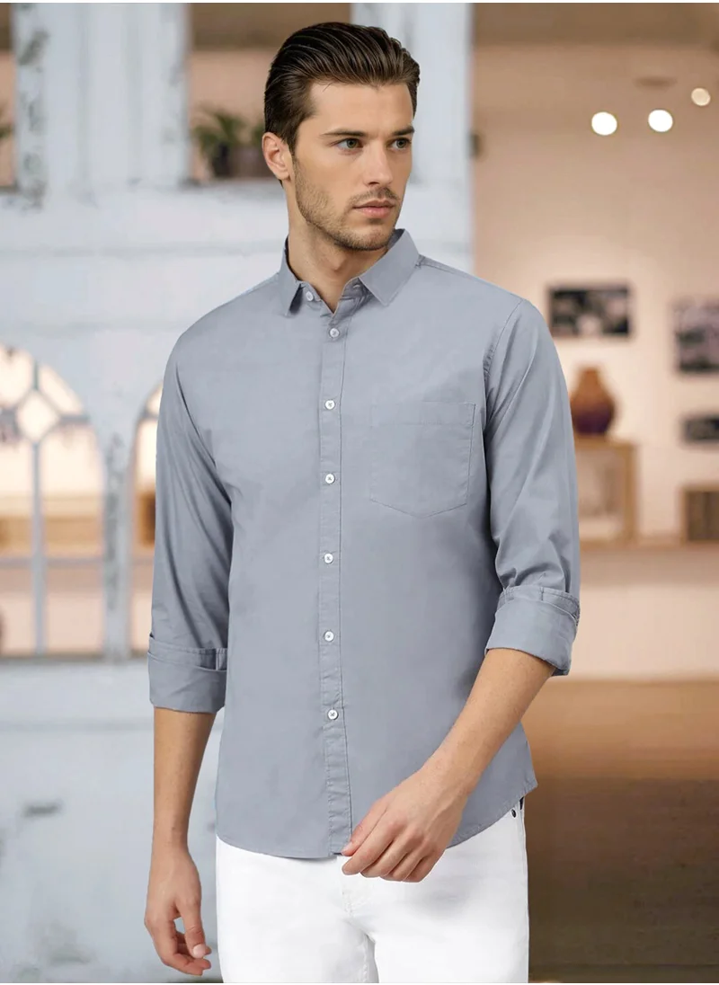 دينيس لينغو Men's Slim Fit Dark Blue Casual Cotton Spread Shirt