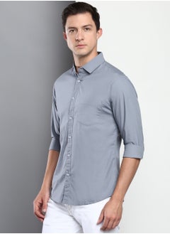 Dennis Lingo Men's Slim Fit Dark Blue Casual Cotton Spread Shirt  - Image 5