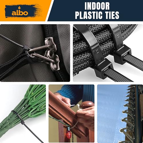 ALBO رباطات كابل سوداء بأحجام متنوعة 800 حزمة 4+6+8+10+12 بوصة رباطات كابل بلاستيكية سوداء مقاومة للأشعة فوق البنفسجية - Image 5