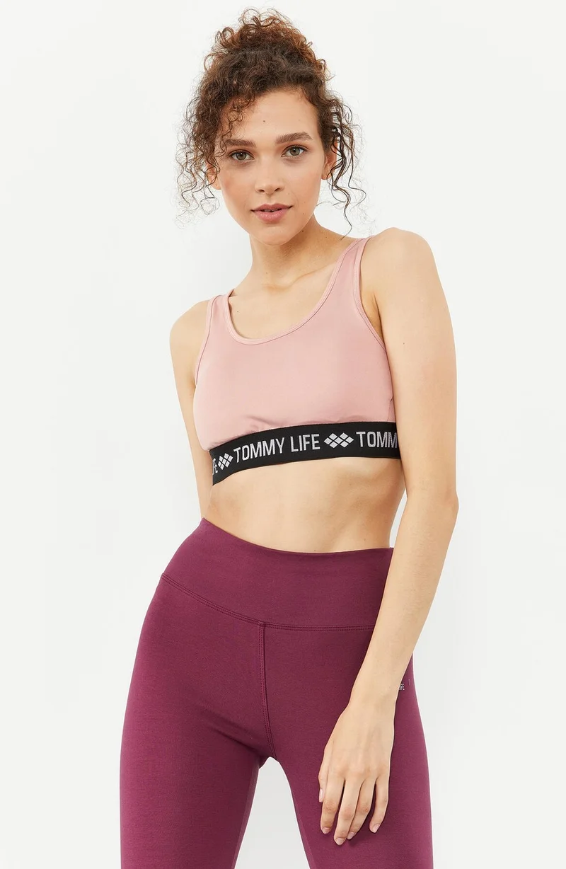 Tommy Life Powder Women's Letter Striped Standard Pattern U Neck Sports Bustier - 97113