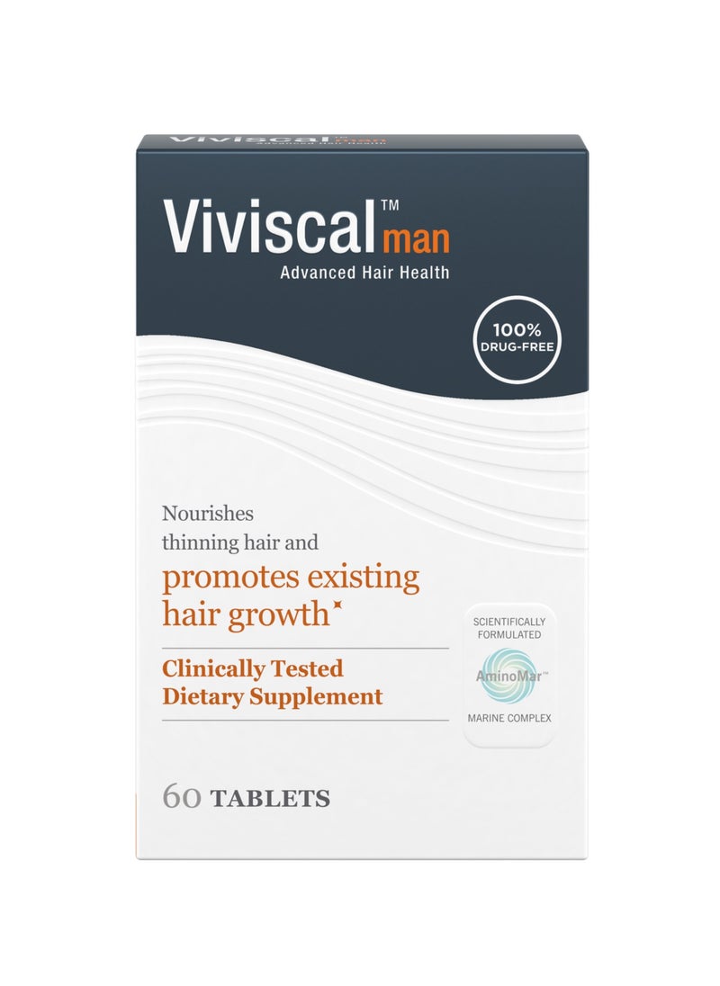 Viviscal Hair Growth Supplement for Men with Iron, Biotin, Zinc, Vitamin C, Nourish Thinning Hair and Increase Hair Thickness, Hair Multivitamin for Men - 60 Tablets  - Image 1
