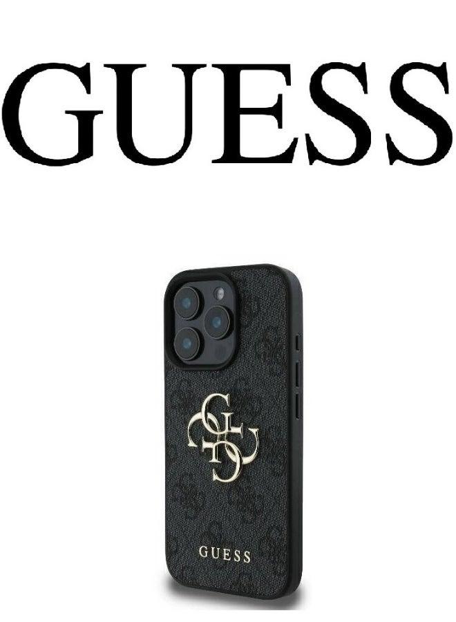 GUESS IPhone 16 Pro Max cover, with a logo and a leather design approved by the global brand Guess. From CG-MOBILE. In Black - Image 1