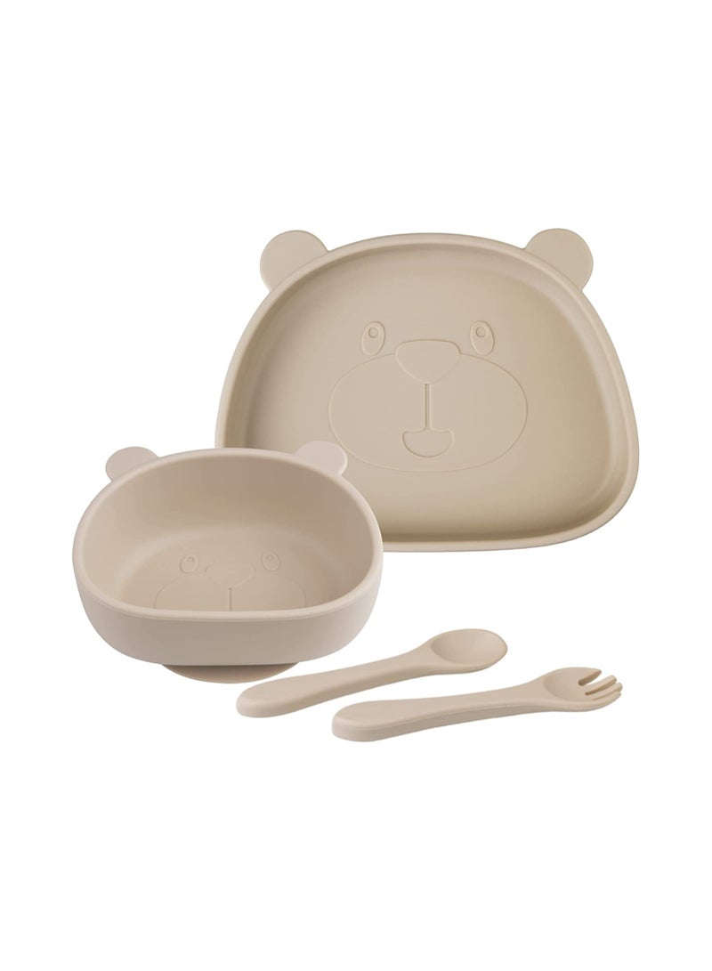 SOLARAE طقم أطباق وصحن مص suction للأطفال مع شوكة وملعقة من السيليكون لمساعدة الأطفال على تناول الطعام بأنفسهم، خالي من BPA، آمن في غسالة الصحون والميكروويف - Image 1