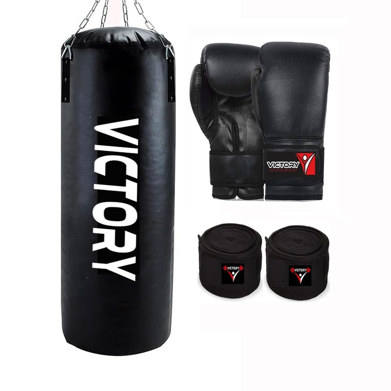 Victory Unfilled Synthetic Leather Boxing Punching Bag | Boxing Gloves | Hanging Chain | Kickboxing | Muay Thai | Taekwondo | (4 Feet) - Image 1