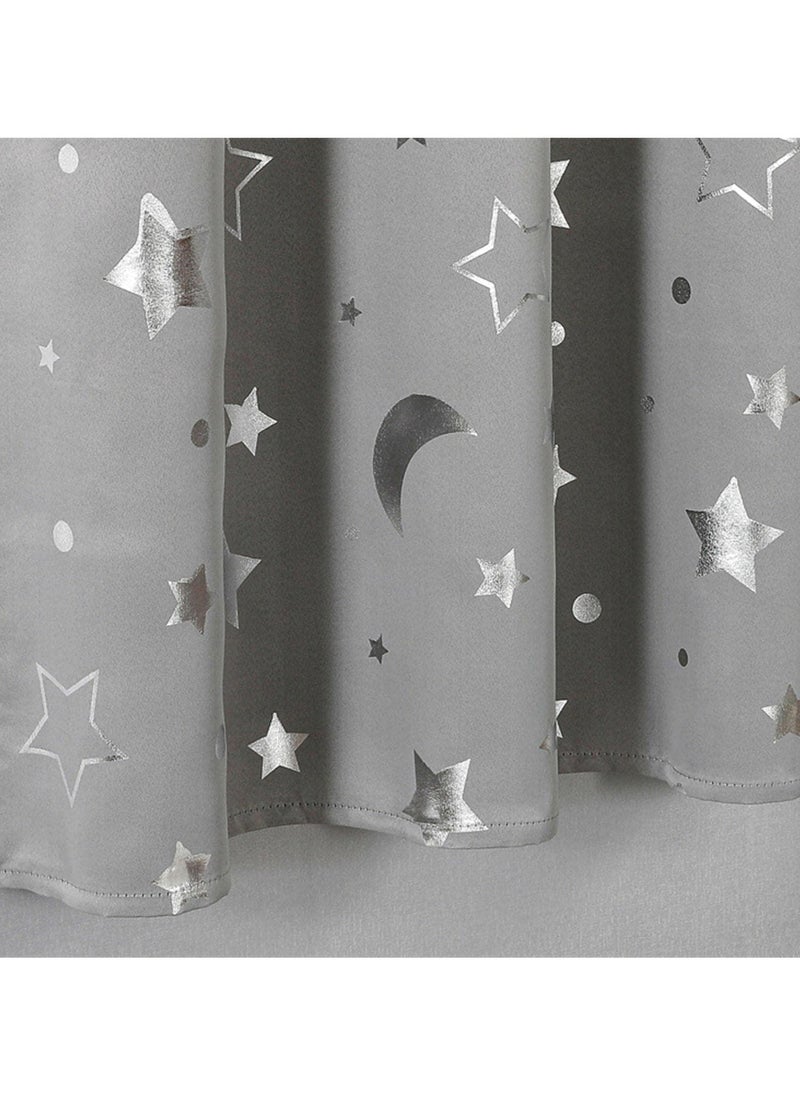 1 Panel Grey Star & Moon Blackout Curtains - Thermal Insulated Room Darkening Window Curtains with Grommet Tops for Bedroom, Living Room, Nursery 132*244cm
