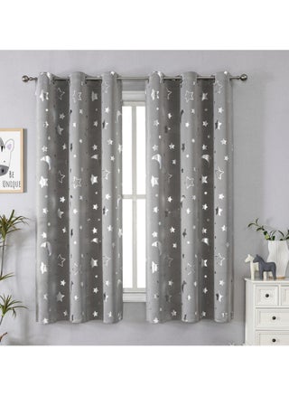 1 Panel Grey Star & Moon Blackout Curtains - Thermal Insulated Room Darkening Window Curtains with Grommet Tops for Bedroom, Living Room, Nursery 132*244cm - pzsku/ZACCAA1FBAA552108CD37Z/45/1746203521/b4969eb1-3e68-45ac-9588-6102d88e49cc