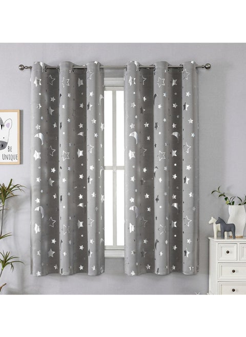 1 Panel Grey Star & Moon Blackout Curtains - Thermal Insulated Room Darkening Window Curtains with Grommet Tops for Bedroom, Living Room, Nursery 132*244cm