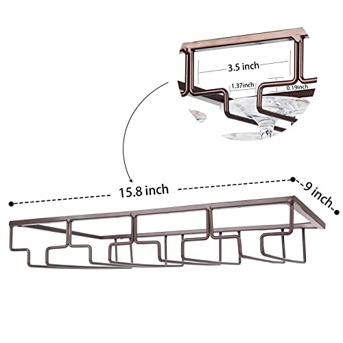 FOMANSH Wine Glass Rack - Under Cabinet Stemware Wine Glass Holder Glasses Storage Hanger 2 Pack Metal Organizer for Bar Kitchen 4 Rows Brown - Image 5