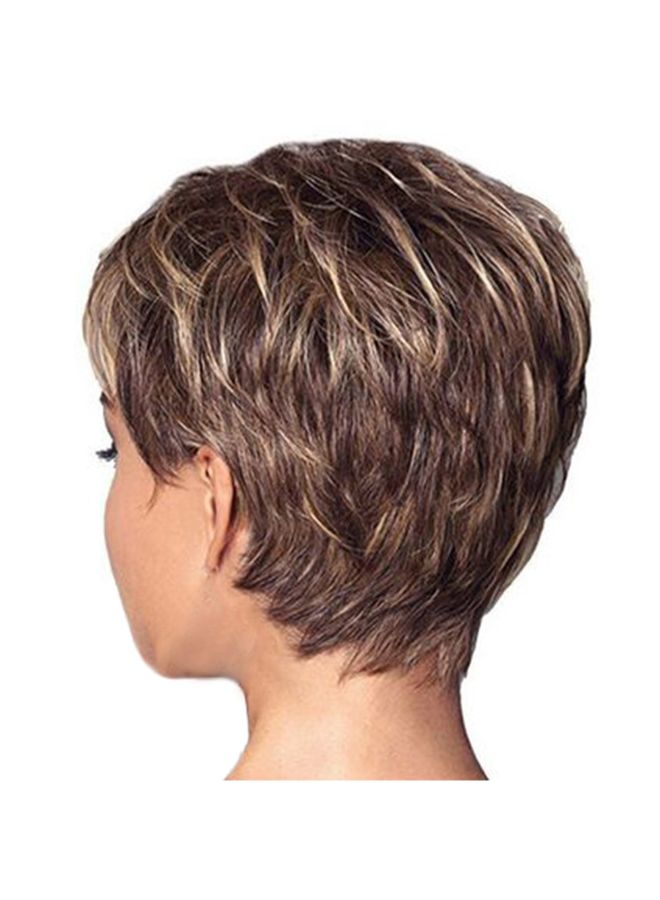 فوبيري شعر مستعار بتصفيفة قصيرة ونمط متدرج ومصنوع من الألياف الصناعية بني 18x15x2سم - Image 2