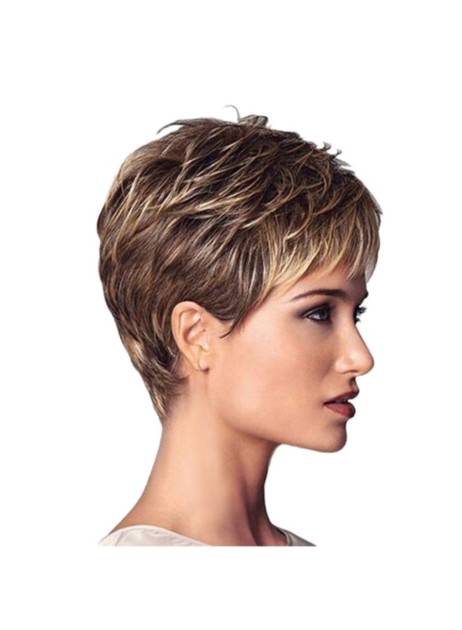 فوبيري شعر مستعار بتصفيفة قصيرة ونمط متدرج ومصنوع من الألياف الصناعية بني 18x15x2سم - Image 3