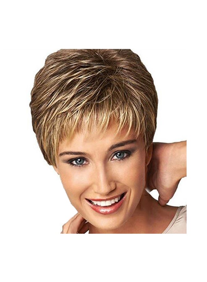 فوبيري شعر مستعار بتصفيفة قصيرة ونمط متدرج ومصنوع من الألياف الصناعية بني 18x15x2سم - Image 1