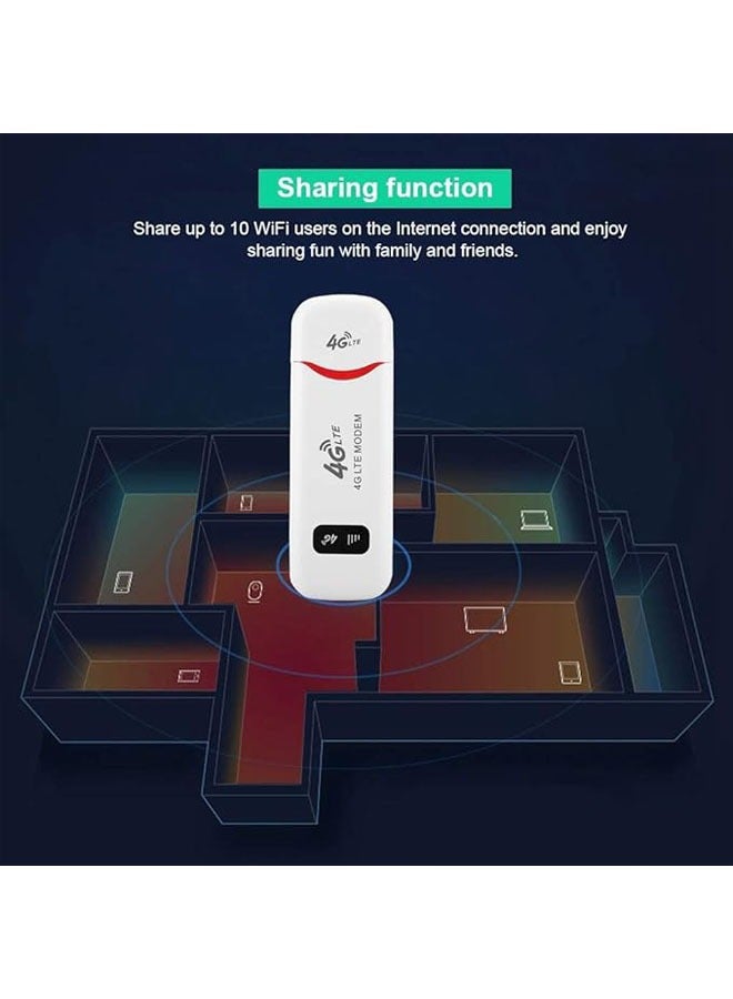 محول واي فاي USB بسرعة 100 ميجابت في الثانية، محول شبكة USB 4G LTE لاسلكي محمول للهوت سبوت راوتر مودم للكمبيوتر المكتبي والكمبيوتر المحمول، يدعم بطاقة ذاكرة TF بسعة 32 جيجابايت، و10 مستخدمين للواي فاي - Image 4