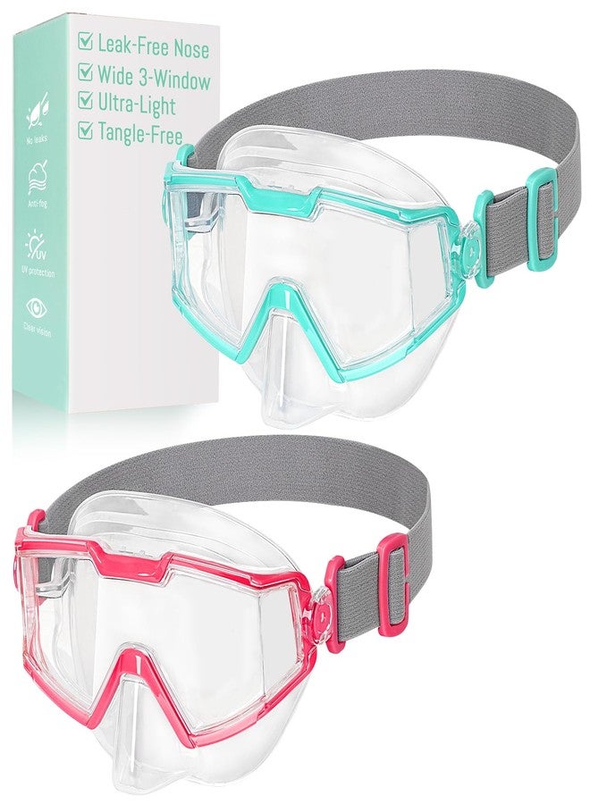 Pixel Panda 2 Pack Kids Swim Goggles with Nose Cover for 6-14, Swim Mask with Fabric Strap for Boys Girls Youth, No Hair Pull, Green & Pink - Image 1