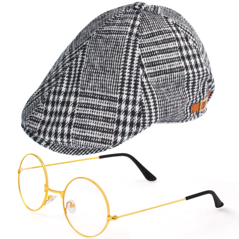 Yewong Kids Old Man Costume Beret Hat Mustache Eyebrows Inflatable Cane Glasses Bowite Grandpa 100 Days of School Cosplay - Image 2