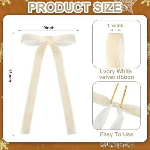 Glitinsel 24 Pcs Velvet Bows for Christmas Tree Vintage Ribbon Bows for Crafts Garland Home Coquette Wedding Birthday Decor9 x 13 Inch Width of 1Beige - Image 3