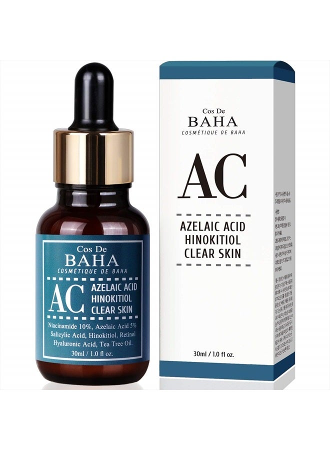 Cos De BAHA سيروم الوجه الواضح بحمض الأزيليك + زيت شجرة الشاي مع النياسيناميد 10%، حمض الساليسيليك، الريتينول - سريع وفعال لعلاج حب الشباب الكيسي، مضاد للشيخوخة، صيغة تخفيف مشاكل البشرة، 1 أونصة سائلة (30 مل) - Image 1