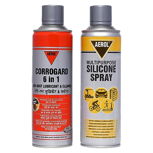 Aerol Silicone Lubricant Spray Grade 70 (300g/513ml) Lubricates Plastic, Rubber & Metal Parts | Aerol Corrogard 6 in 1 Anti rust Lubricant and Cleaner Grade 4141 (300g/439ml) (COMBO PACK) - Image 1