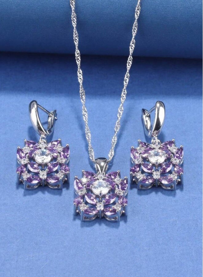925 Silver Plated Luxury Jewellery Set For Women Inlaid With Zirconia - Image 1