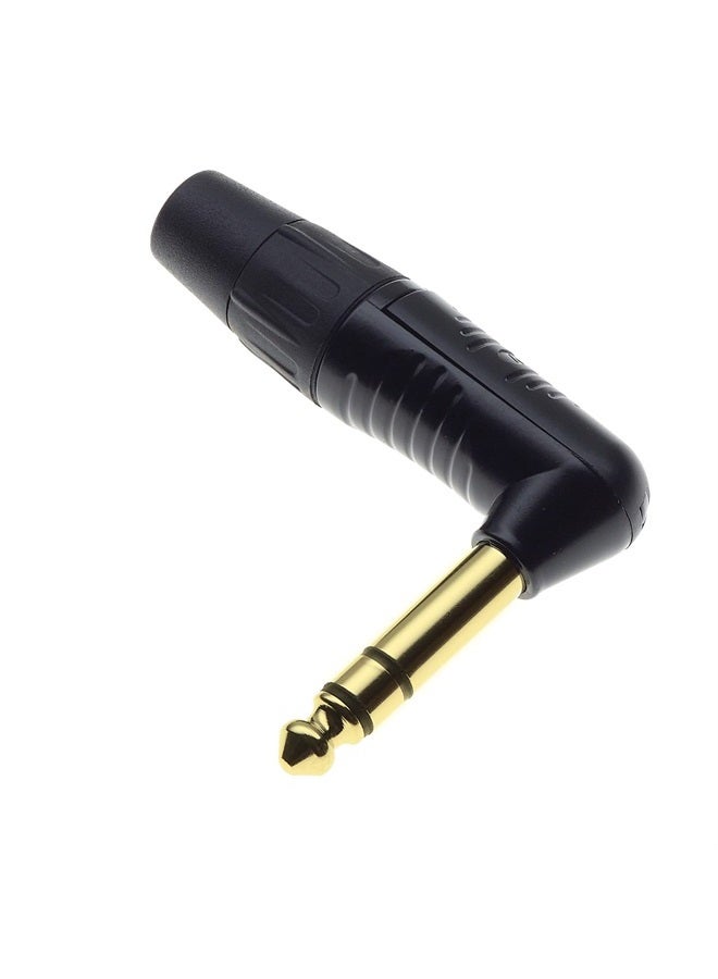 Keple 6.35mm 1/4" Inch Stereo Jack Plug, 90 Degree, 3-Pole, Black, 3 Gold Contacts - Plastic Grip Repair Jack TS Male Solder Type DIY Audio Cable Connector - Image 1