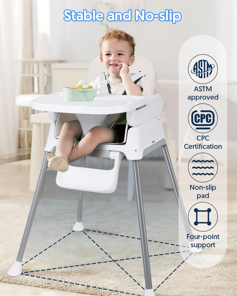 Bellababy 3 in 1 Baby High Chair, Bellababy Adjustable Convertible Chairs for Babies and Toddlers, Compact/Light Weight/Portable/Easy to Clean, Beige - Image 3