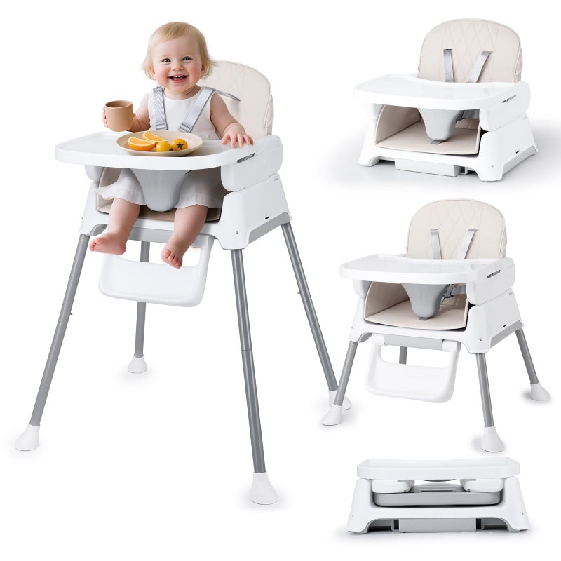 Bellababy 3 in 1 Baby High Chair, Bellababy Adjustable Convertible Chairs for Babies and Toddlers, Compact/Light Weight/Portable/Easy to Clean, Beige - Image 1