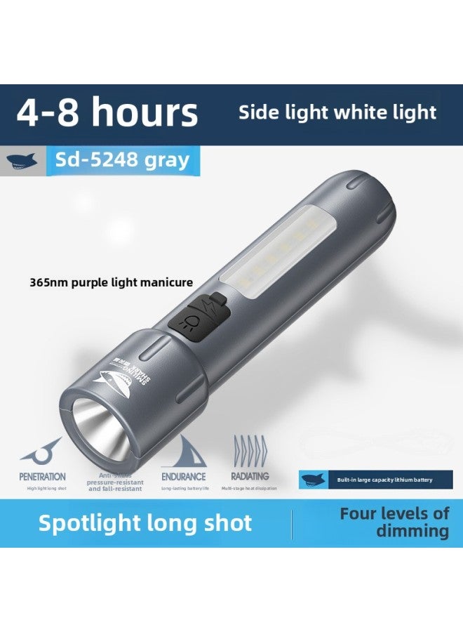 Outdoor Mini High-brightness Long-range Cob Large Floodlight Handheld Flashlight Zoomable Design Lock Buckle Design-Color:5248 Fixed Focus Small Flashlight With Side Light  - Image 1