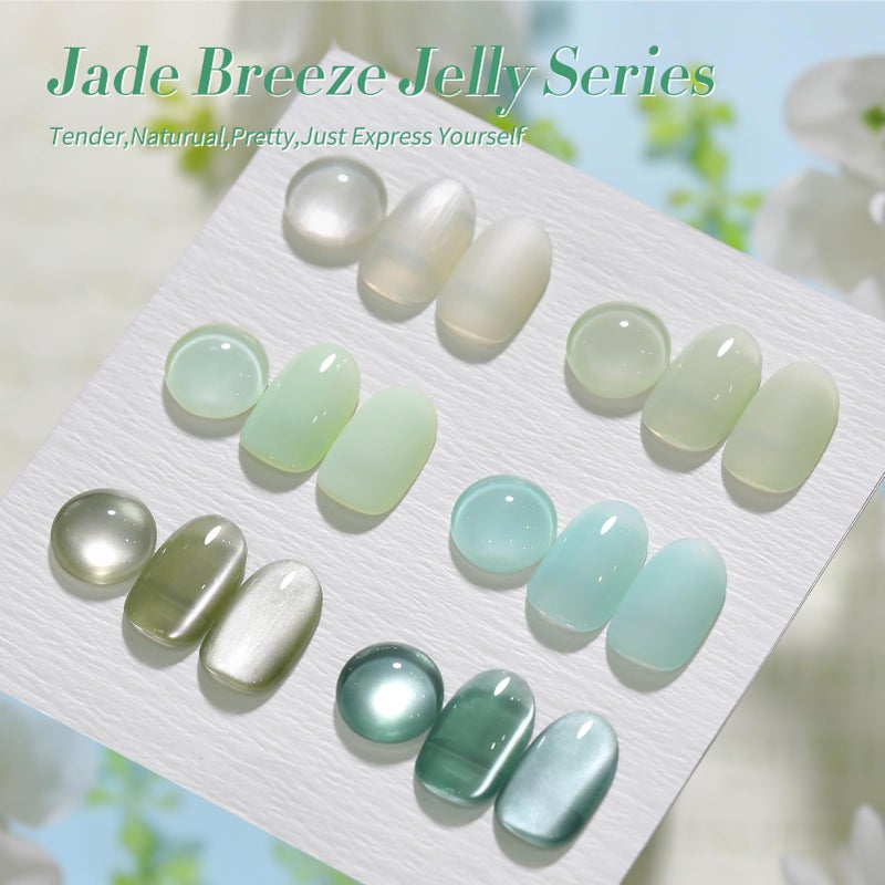 Born Pretty Green Gel Nail Polish,Spring Summer Jelly Transparent Gel Polish,Cat Magnetic Eye,Shimmer Glitter Green Gel Polish Kit for Salon Manicure and Nail Art DIY at Home 6Colors - Image 4