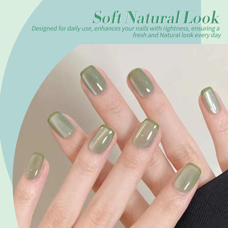 Born Pretty Green Gel Nail Polish,Spring Summer Jelly Transparent Gel Polish,Cat Magnetic Eye,Shimmer Glitter Green Gel Polish Kit for Salon Manicure and Nail Art DIY at Home 6Colors - Image 2