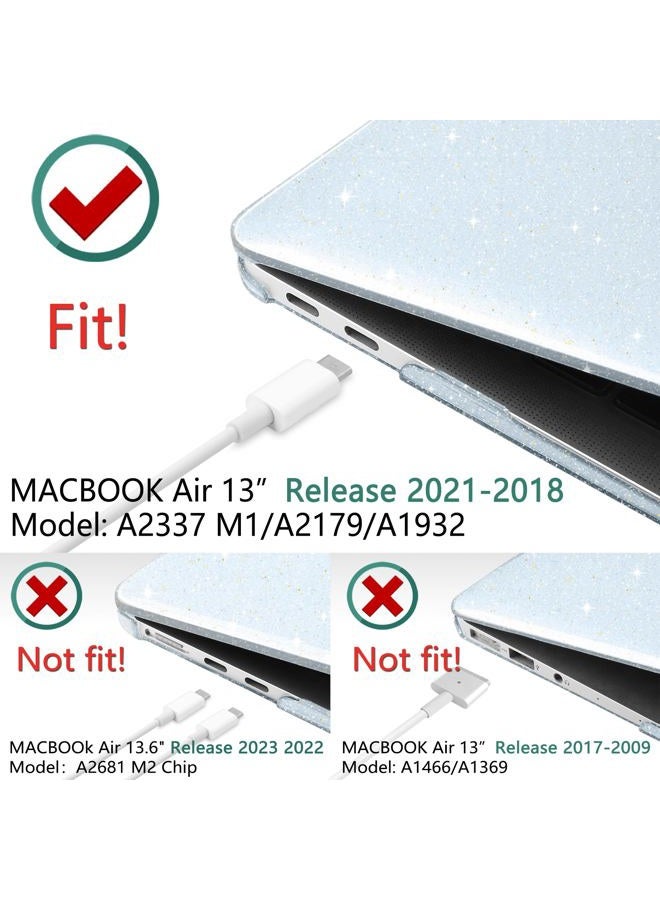 TWOLSKOO for MacBook Air 13 Inch Case 2021-2018 M1 A2337 A2179 A1932 Touch ID, Plastic Hard Shell Case with Keyboard Cover & Type C Adapter 2 Pack & Camera Cover, Glitter Blue - Image 2