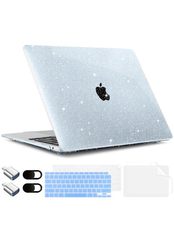 TWOLSKOO for MacBook Air 13 Inch Case 2021-2018 M1 A2337 A2179 A1932 Touch ID, Plastic Hard Shell Case with Keyboard Cover & Type C Adapter 2 Pack & Camera Cover, Glitter Blue - Image 1