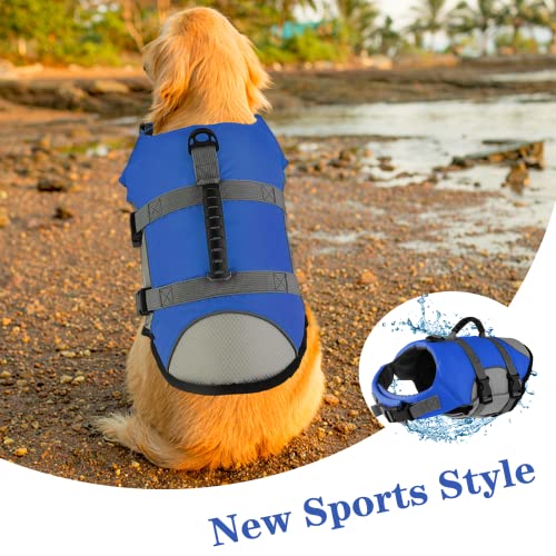 Mklhgty Dog Life Jacket, Reflective Adjustable Dog Life Vest with Rescue Handle for Swimming and Boating, Ripstop Pet Safety Life Preserver for Small, Medium and Large Dogs - Image 2
