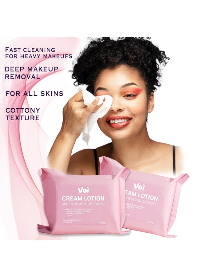 Voi Cream Lotion Make-Up Remover Wet Wipes 25 Wipes - Image 3