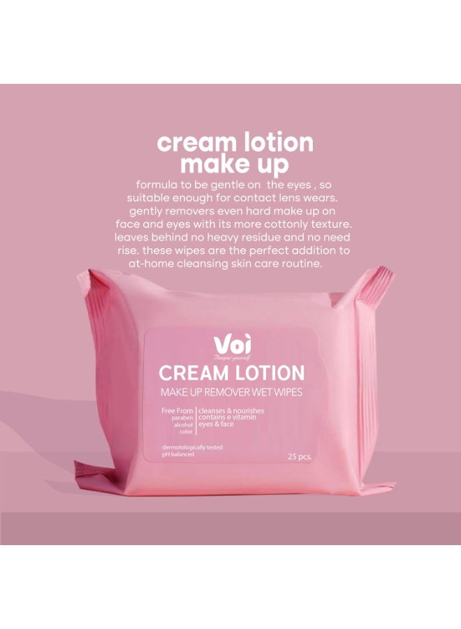 Voi Cream Lotion Make-Up Remover Wet Wipes 25 Wipes - Image 2