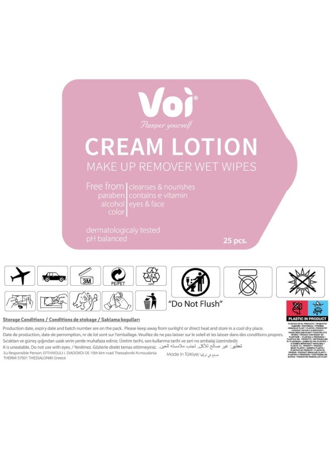 Voi Cream Lotion Make-Up Remover Wet Wipes 25 Wipes - Image 5