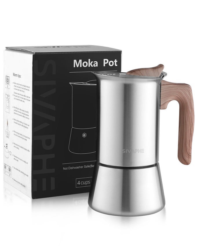 STOVETOP ESPRESSO MAKER 200ML INDUCTION HOB ITALIAN COFFEE PERCOLATOR MAKER MOKA POT STAINLESS STEEL 4 ITALIAN CUPS