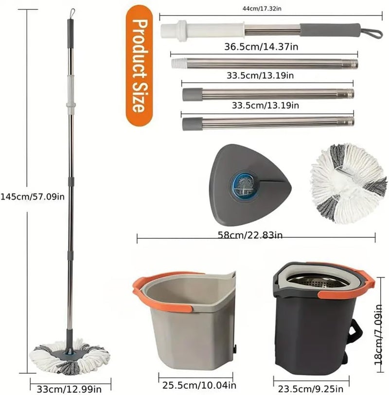 EXVITO 360 Degree Rotation Mop Set with Bucket, Floor Mop Complete Set with Adjustable Stainless Steel Handle & Foot Pedal, Foldable Cleaning Bucket with Super Water Absorbent Mat - Pedal White - Image 2