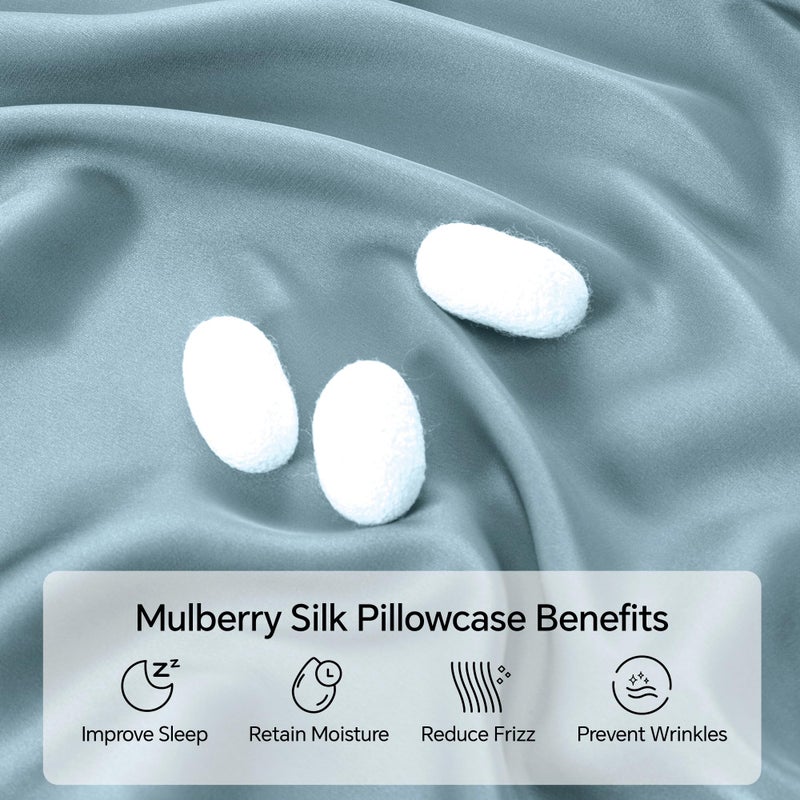 INFIIXSO Mulberry Silk Pillowcase for Hair and Skin  Silk Pillow Cases Standard Size Set of 2 with Hidden Zipper 20""x26""  Ultra Smooth and Soft Cooling Pillow Cases for Hot Sleepers(Airy Blue 2 Pack) - Image 2