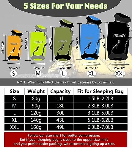 Frelaxy Compression Sack, 40% More Storage! 11L/18L/30L/45L Compression Stuff Sack, Water-Resistant & Ultralight Sleeping Bag Stuff Sack - Space Saving Gear for Camping, Traveling, Backpacking - Image 5