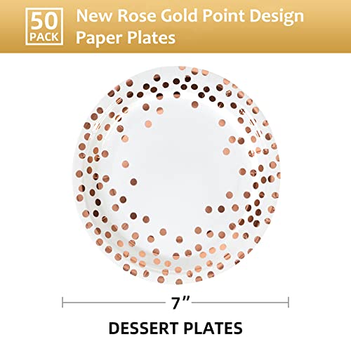 CENLBJ Rose Gold Dots Party Paper Plates 50 PCS Disposable Party Supplies Dessert Paper Plates for BirthdayWedding Birdal Christmas Baby Shower 7 inches - Image 5