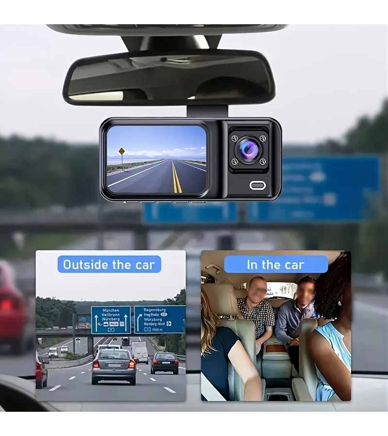 Dual Lens Dash Camera 1080P Front and 720P Interior IR Night Vision G Sensor Parking Monitoring Loop Recording 128GB Memory Card - Image 3