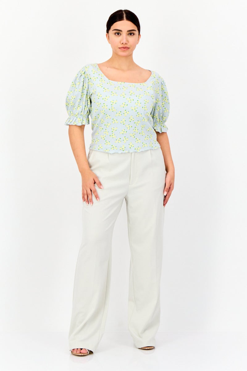 ONLY Women Square Neck Short Sleeve Allover Print Crop Top, Multicolor - Image 4