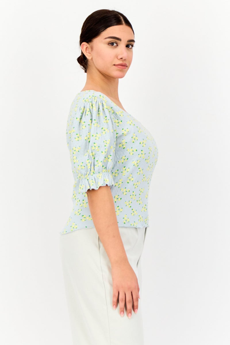 ONLY Women Square Neck Short Sleeve Allover Print Crop Top, Multicolor - Image 2