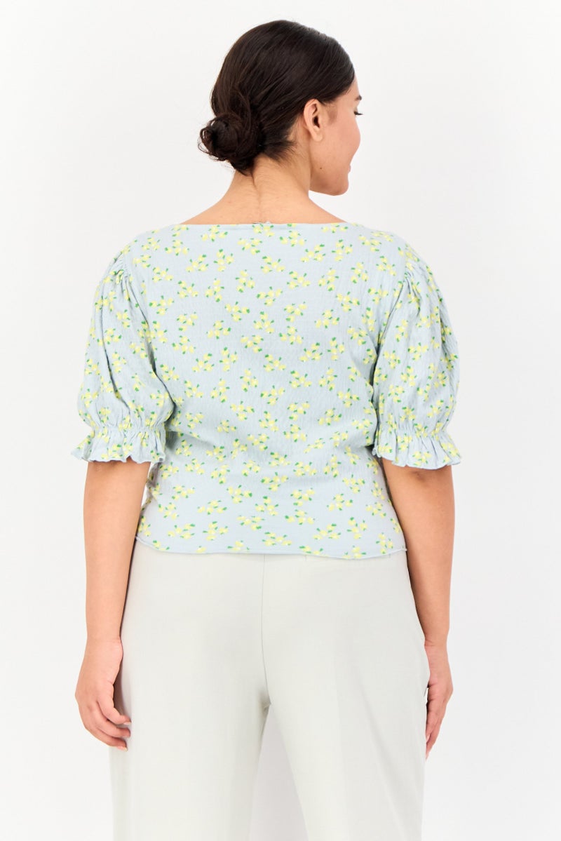 ONLY Women Square Neck Short Sleeve Allover Print Crop Top, Multicolor - Image 3