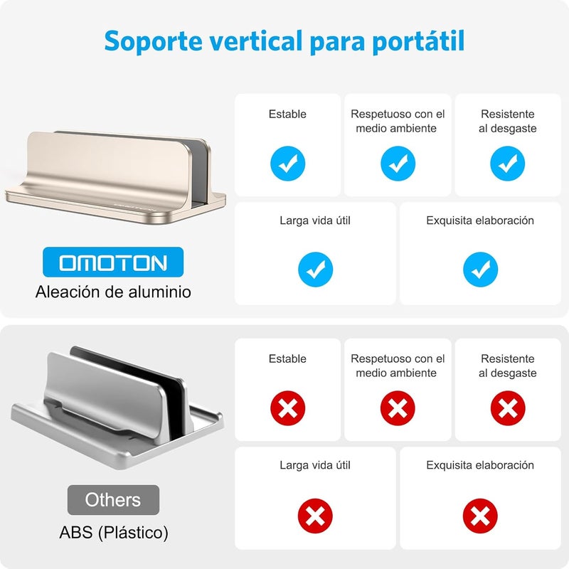 Omoton حامل لابتوب عمودي، حامل ألمنيوم مكتبي لماك بوك مع حجم رصيف قابل للتعديل، يناسب جميع أجهزة ماك بوك وسطح المكتب وكروم بوك وأجهزة اللابتوب المخصصة للألعاب (حتى 17.3 بوصة)، ضوء النجوم - Image 2