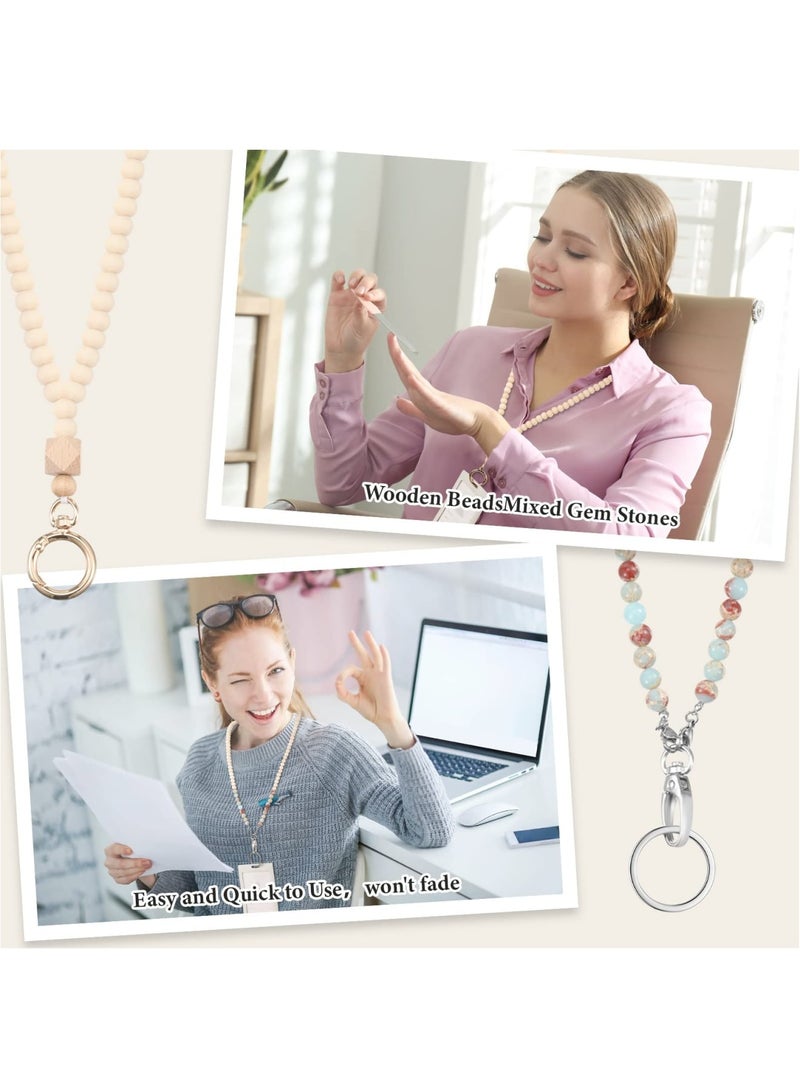 Zikra 6 Pcs Wood Beaded Lanyard for ID Badges and Keys Chain Holder Boho Teacher Breakaway Lanyard Wooden Badge Holder Lanyard Beaded Lanyard Cute Badge Necklace for Women Teacher Nurse Gift, 6 Style - Image 5