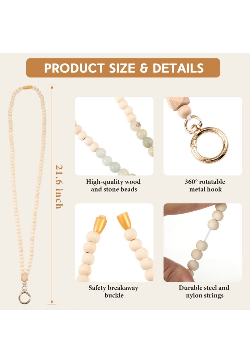 Zikra 6 Pcs Wood Beaded Lanyard for ID Badges and Keys Chain Holder Boho Teacher Breakaway Lanyard Wooden Badge Holder Lanyard Beaded Lanyard Cute Badge Necklace for Women Teacher Nurse Gift, 6 Style - Image 2