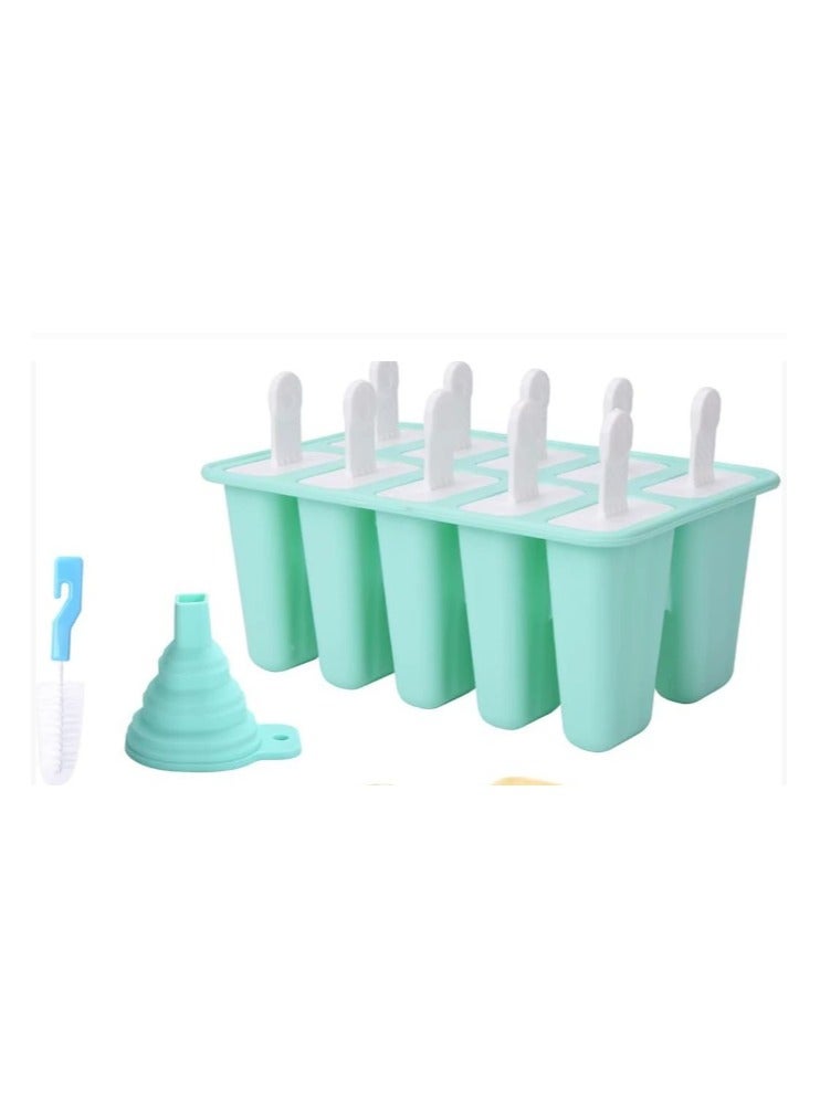 Popsicle Molds 10 Pieces Silicone Ice Pop Molds Popsicle Mold Reusable Easy Release Ice Pop Maker(10 Cavities-Green)  - Image 1