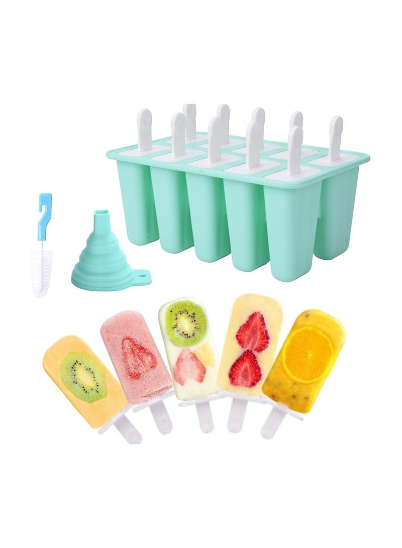 Popsicle Molds 10 Pieces Silicone Ice Pop Molds Popsicle Mold Reusable Easy Release Ice Pop Maker(10 Cavities-Green)  - Image 2