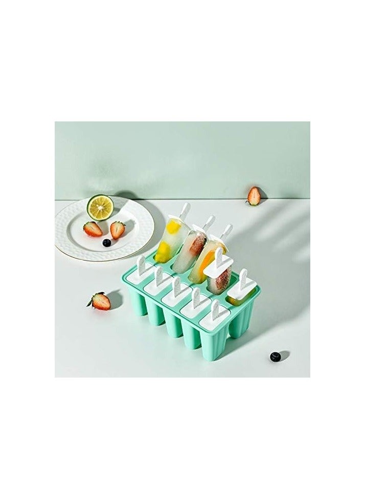 Popsicle Molds 10 Pieces Silicone Ice Pop Molds Popsicle Mold Reusable Easy Release Ice Pop Maker(10 Cavities-Green)  - Image 4